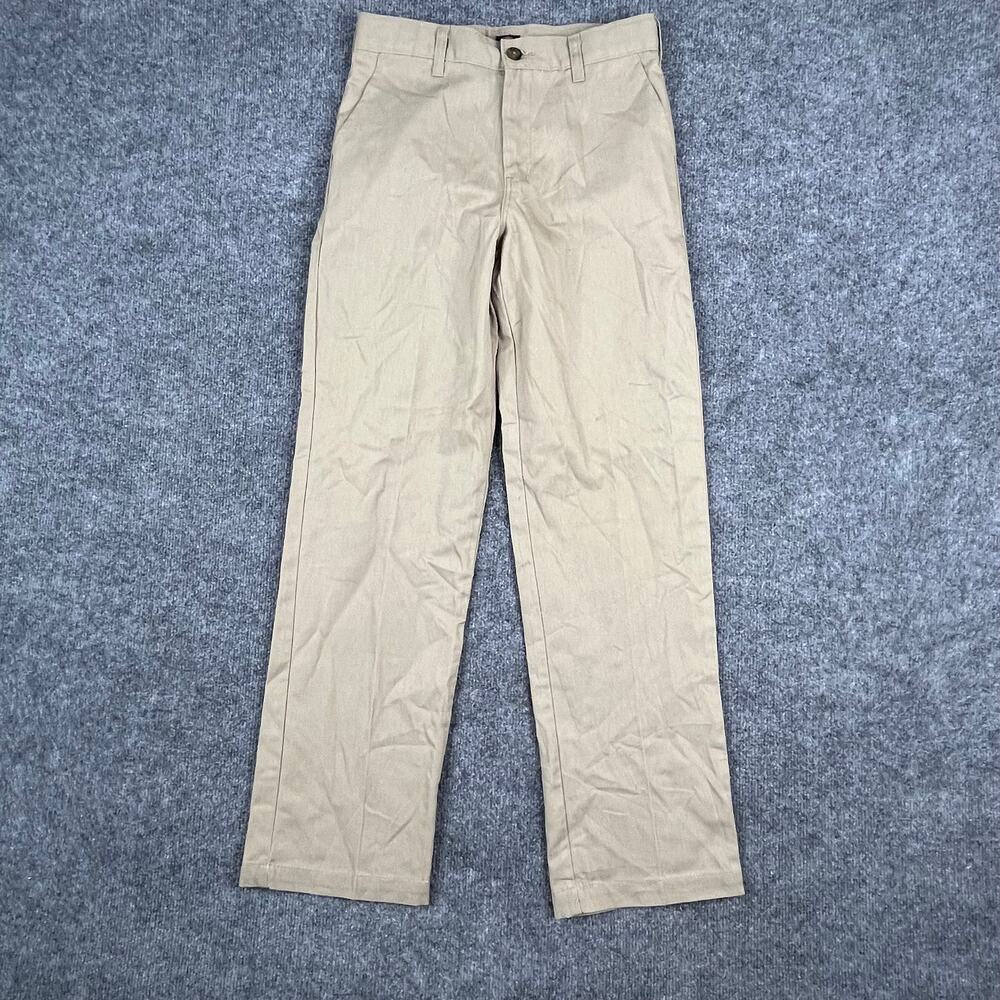 Dickies Pants Boys Size 14 Khaki Straight Leg Flat Front Classic Work Trousers
